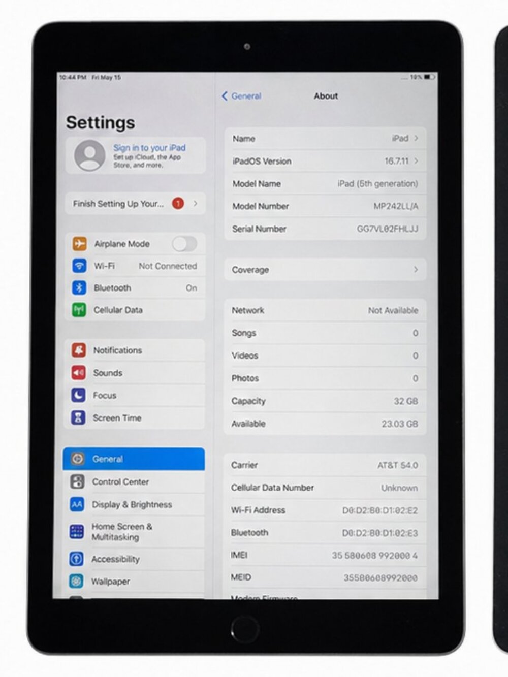 Apple iPad 5, 32 gb, Unlocked, Cellular, Black, #2D